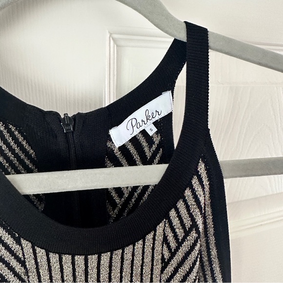 Parker Black and Champagne Gold Metallic Party Dress - Picture 3 of 5